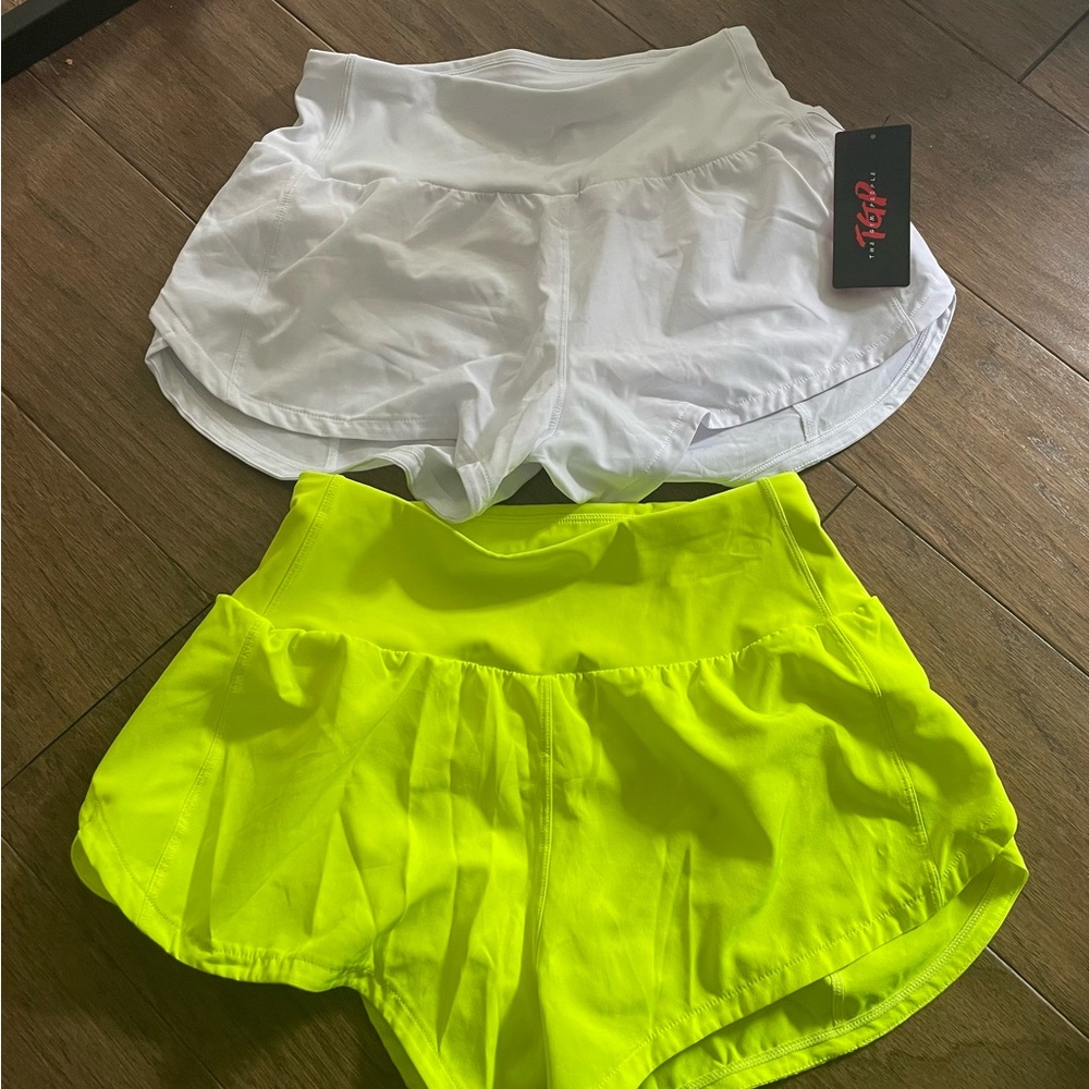 Women's White and Neon Yellow The Gym People Shorts